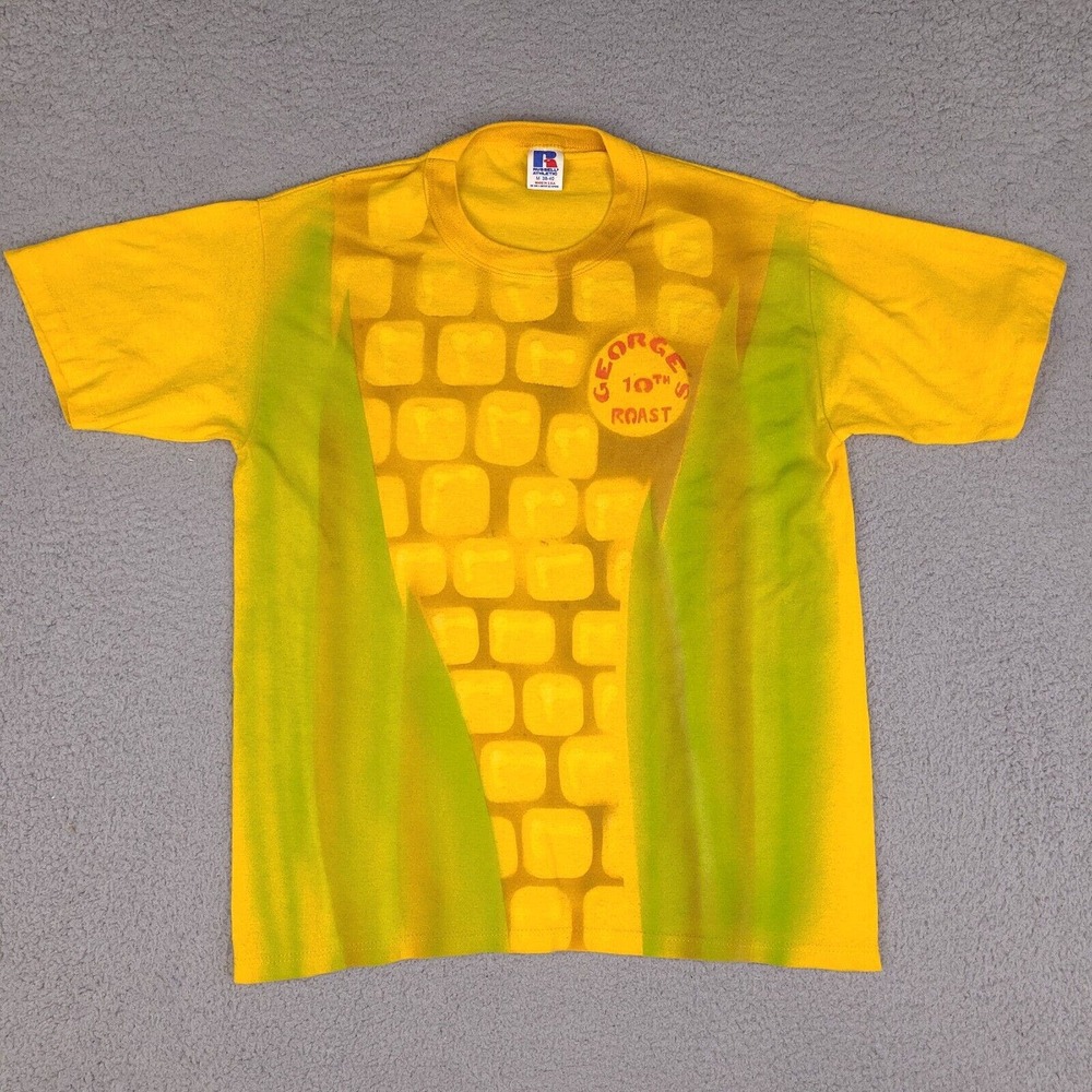 Vintage Russell Athletic T-Shirt Adult Medium Yellow Corn George's 10th‎ Roast